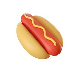 3d hotdog isolated on white background, 3d rendering, 3d illustration, fast food