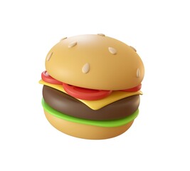 3d burger isolated on white background, 3d rendering, 3d illustration, fast food