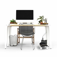 3d rendering of a modern workspace with an office desk, laptop computer