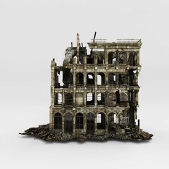 3d rendering of a destroyed structure composed of rubble