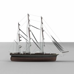 3d rendering of a model sailboat displayed on a gray surface