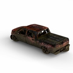 3d rendering of a destroyed vehicle on a white surface