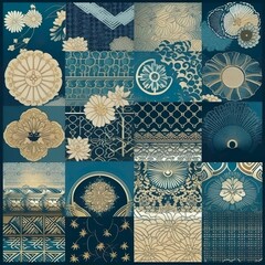 Japanese seamless pattern collection, Decorative wallpaper, only blue - Generative AI, Generativ, KI