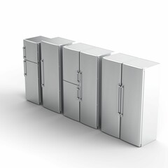 3d rendering of a five white refrigerators on a white background