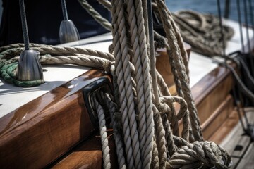 Fototapeta na wymiar sailing boat on the sea,ropes on a sailboat,ai generative