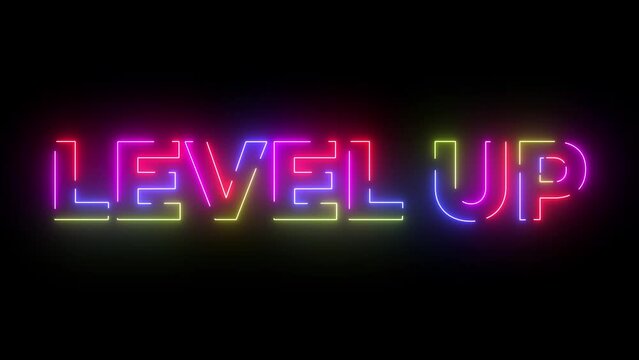 Level up colored text. Laser vintage effect. Infinite loopable