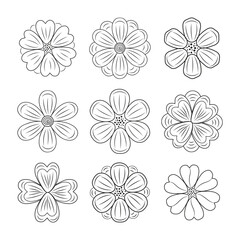 
Hand drawn doodle flowers, Botanical Floral tropical branches doodle floral symbol, floral wreath, freehand daisy flower, design elements floral Coloring pages, and Floral vector illustration   

