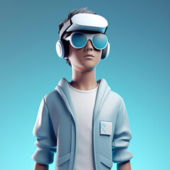 Metaverse technology concept, 3d avatar using virtual reality headset. Generative AI.