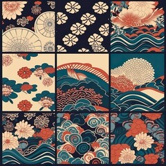 Japanese seamless pattern collection, Decorative wallpaper - Generative AI, Generative, KI