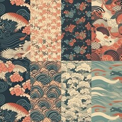 Japanese seamless pattern collection, Decorative wallpaper - Generative AI, Generative, KI