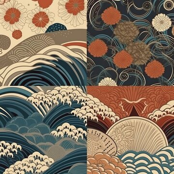 Japanese seamless pattern collection, Decorative wallpaper - Generative AI, Generative, KI