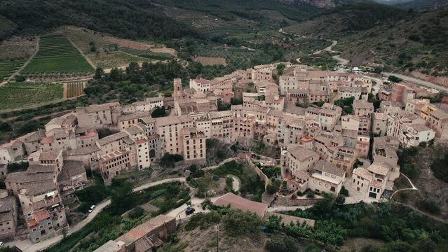 Mountain village Catalonia drone footage