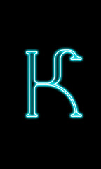 K LETTER BLUE ALPHABET NEON CURSIVE LETTER ILLUSTRATION FOR GRAPHICS