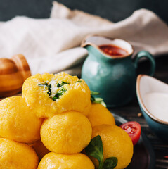 cheese balls with garlic and dill inside
