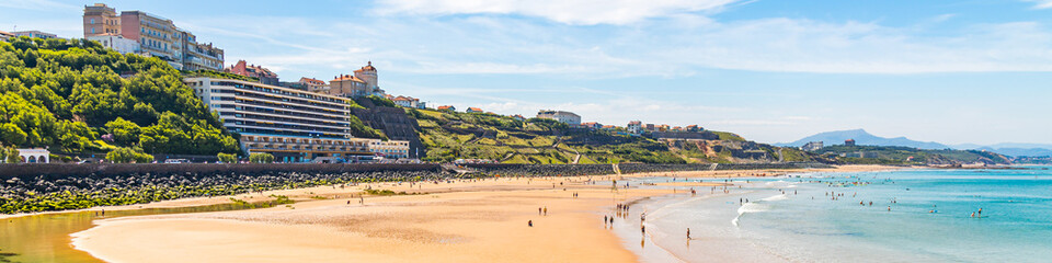 Cote des Basques beach in Biarritz, France on a sunny day - obrazy, fototapety, plakaty