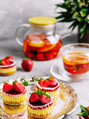 Mini strawberry cheesecake in muffin forms