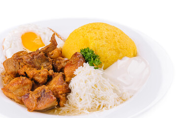 palenta with meat, goat cheese and egg