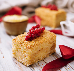 Cake made of thin crispy layers and cream napoleon