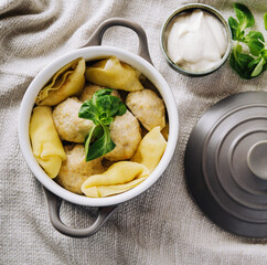 Meatballs with a white sauce. german cuisine.