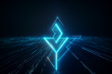 Polygonal arrow glowing on blue backdrop. Conceptualizing growth in business, finance, or career. 3D render. Generative AI