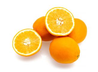 Fototapeta premium Fresh Whole Oranges with a Sliced Half Isolated on White Background