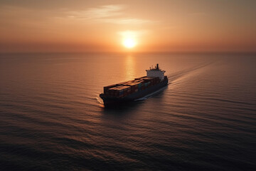 Obraz premium Container Ship freight ship with cargo container on the sea during sunrise