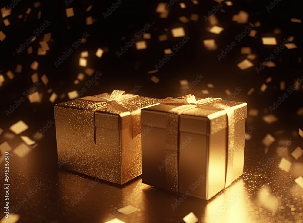 Poster golden gift boxes on abstract background created with generative ai technology