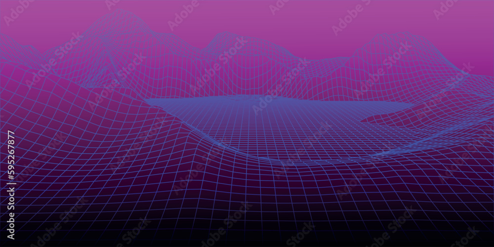 Poster abstract vector wireframe landscape background. cyberspace grid. 3d technology wireframe vector illu