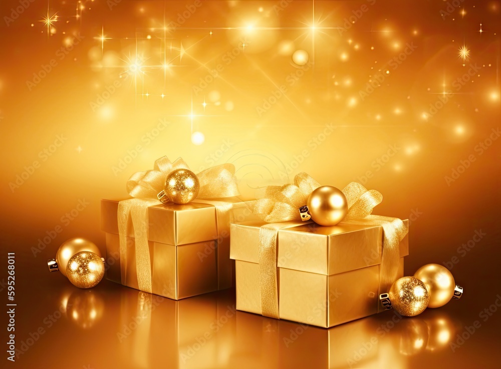 Poster golden gift boxes on abstract background created with generative ai technology