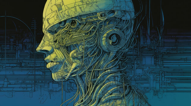 intricate alien cyborg head - by generative ai