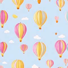  nostalgic Honeypennies Balloon Trip Seamless pattern with soft pastel colors and delicate details, rendered, seamless pattern with balloons