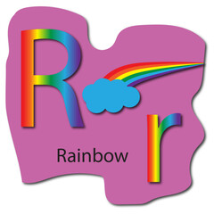 Letter R with imge and word, for preschool, colorful cartoon letter alphabet, capital and small Rr