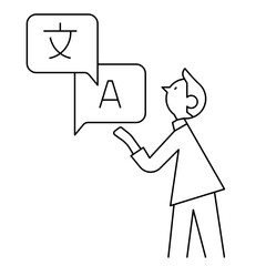 Young man translate online and studying from home.Concept vector illustration.
