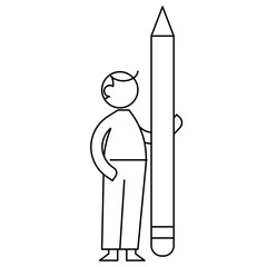 Man with  a big pencil.Concept vector illustration.