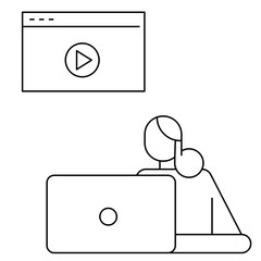 Young student watching lesson online and studying from home.Concept vector illustration.