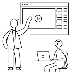 professor  teaching on video call. Man studying from home on pc.Concept vector illustration.