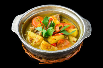 Vietnamese Bo Kho stew or potato soup with beef and carrots