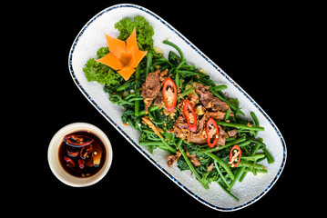 Vietnamese stir fried beef with morning glory