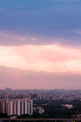 Fototapeta premium Panaromic ,aerial view of Gurugram city ,Haryana,India during sunset. Modern,urban architecture of the residential and commercial buildings makes Gurgaon , a millenium city.