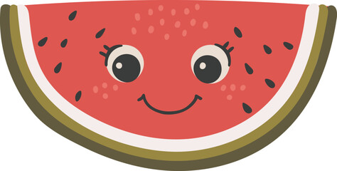 Obraz premium Cute watermelon fruit vector, Fruit with face, Happy watermelon vector, Summer fruit with eyes, Kids funny illustration