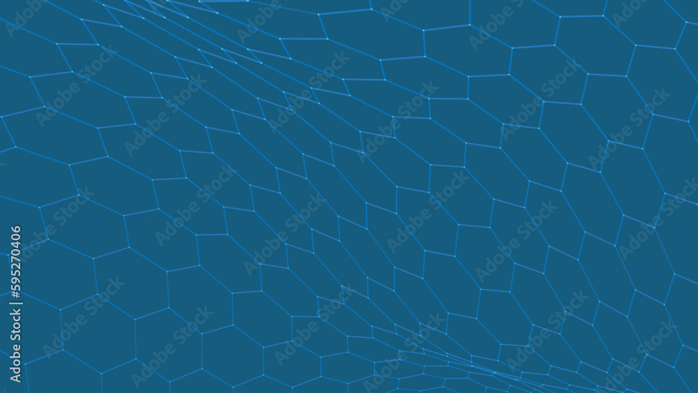 Poster futuristic hexagon background. futuristic honeycomb concept. wave of particles. 3d rendering. data t