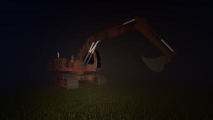 excavator at night