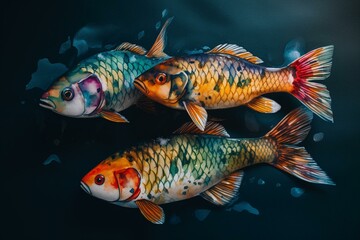 Watercolor fishes. Generative AI