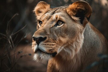 Obraz na płótnie Canvas A lion in the wild, spotted on a safari adventure. Generative AI