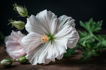 White musk mallow painted in delicate watercolor. Generative AI
