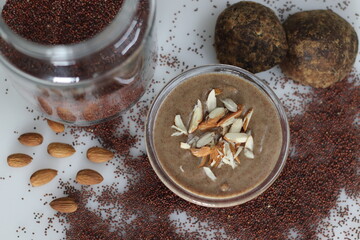 Whole ragi porridge. Whole grain finger millet porridge sweetened with jaggery