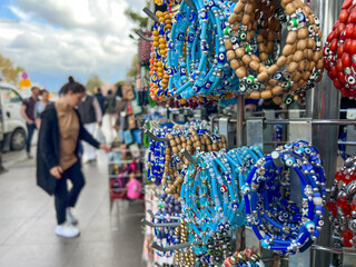 closeup evil eye beads as souvenirs