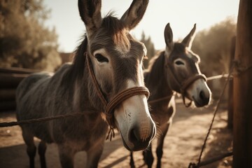 Naklejka na ściany i meble Motivated donkey, mule and farm animals. Generative AI