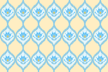 Ogee damask flowers floral ornament ethnic seamless pattern with blue background. Designed for clothing, wallpaper, fabric, home decor, throw pillows, texture, textile, wrapping, carpet. 