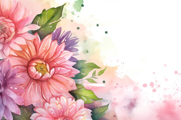 Watercolor Banner with Frame and Flowers for Mother's Day, Generative AI	
